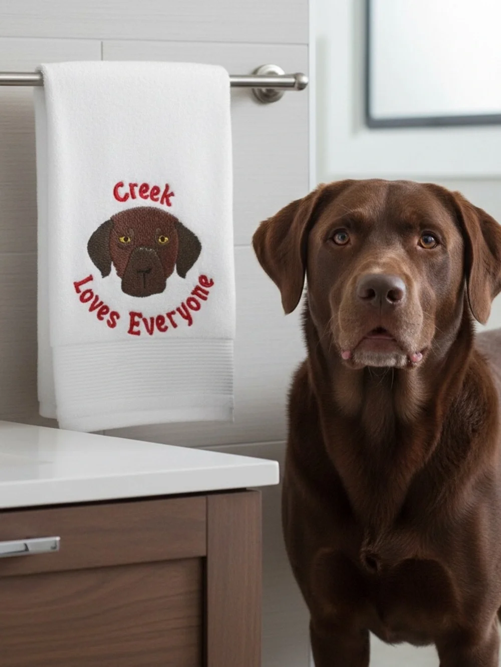 Persosnalized Embroidered Dog Bath Towels with your dog's name. Paws off.